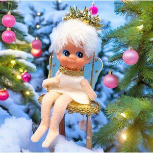 Pixie Angel Ornament Knee Hugger On Swing Tulle Wings Felt Gold Trim Felt 1960s